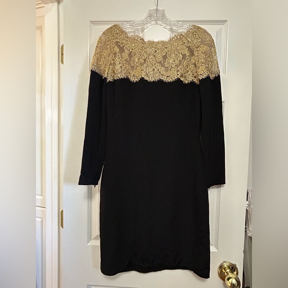 Reem Acra Black and Gold Silk Dress - Picture 6 of 12